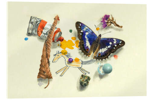Tableau en verre acrylique Little horse and butterfly