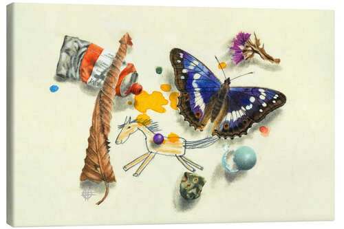 Quadro em tela Little horse and butterfly