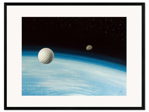Ingelijste kunstdruk Golf ball in space