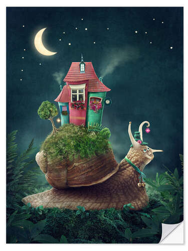 Autocolante decorativo Snail with home at nighttime