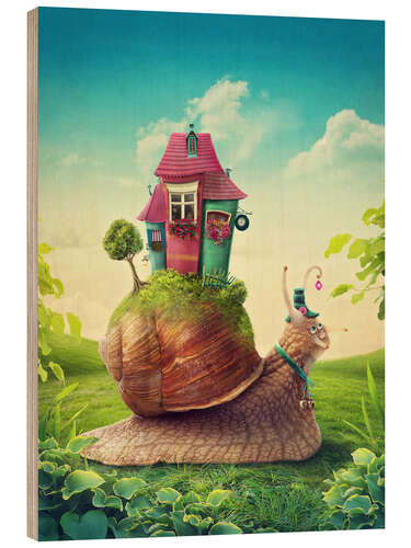 Obraz na drewnie Snail with home