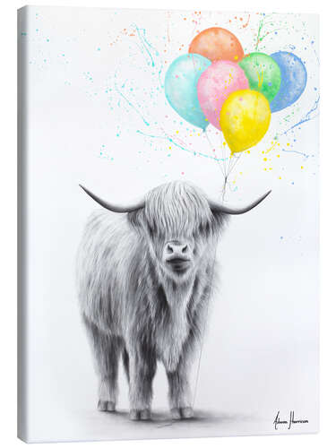 Canvas print The Highland Cow and The Balloons