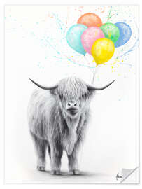 Wandsticker Das Hochlandrind und die Ballons