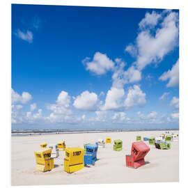 Quadro em PVC Colorful beach chairs on the North Sea beach Westbad on Langeoog