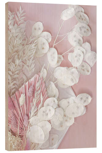 Tableau en bois Pink mix of dried flowers