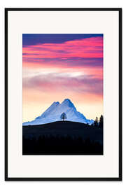 Gerahmter Kunstdruck Einsamer Baum und Schreckhorn bei Sonnenaufgang
