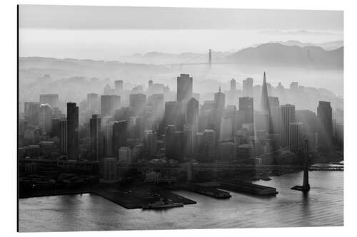 Tableau en aluminium San Francisco dans la brume, n/b