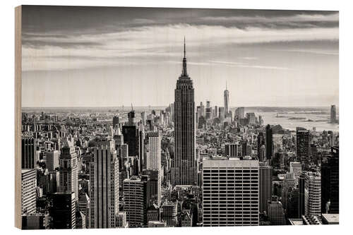 Wood print Manhattan skyline, NYC, b/w