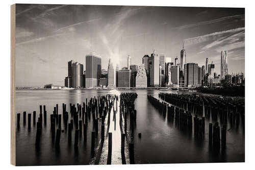 Wood print View from Pier One, NYC, b/w