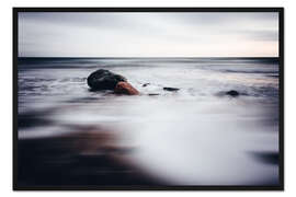 Gerahmter Kunstdruck Wellen und Felsen