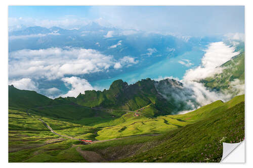 Sticker mural Panoramic view from the Brienzer Rothorn with Lake Brienzer