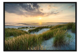 Gerahmter Kunstdruck Dünenstrand bei Sonnenuntergang