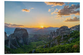 Foam board print Sunset over Meteora, Greece