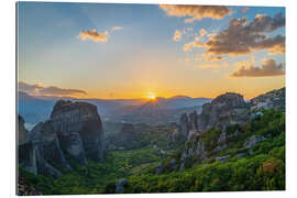 Tableau en plexi-alu Sunset over Meteora, Greece