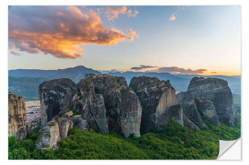 Muursticker Colorful clouds over Meteora, Greece