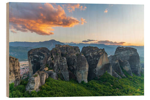 Holzbild Bunte Wolken über Meteora, Griechenland