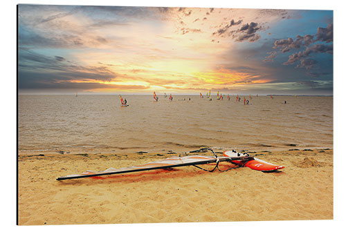 Aluminium print Surfing in the sunset