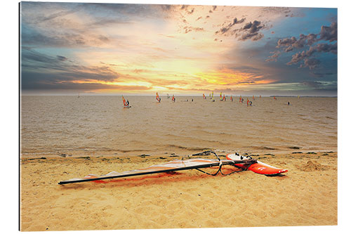 Quadro em plexi-alumínio Surfing in the sunset