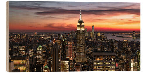 Holzbild New York Citys Panorama bei Sonnenuntergang