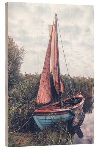 Wood print The little sailing boat