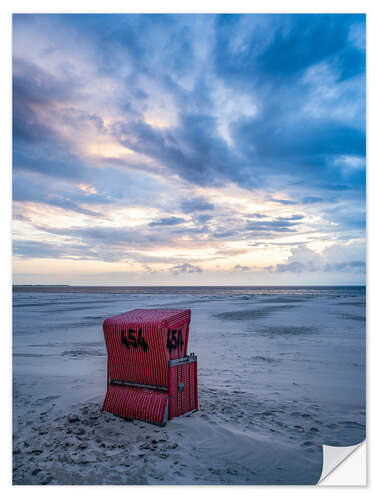 Naklejka na ścianę Lonely beach chair on the North Sea beach