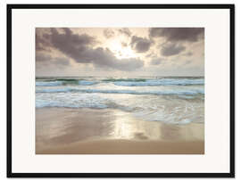 Gerahmter Kunstdruck Strand bei Sonnenuntergang
