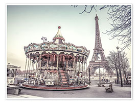 Póster Carousel and Eiffel Tower