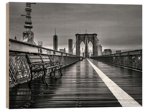 Wood print Brooklyn Bridge b/w