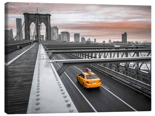 Leinwandbild Taxi auf der Brooklyn Bridge