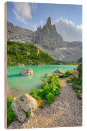 Hout print Sorapis lake in den Dolomiten