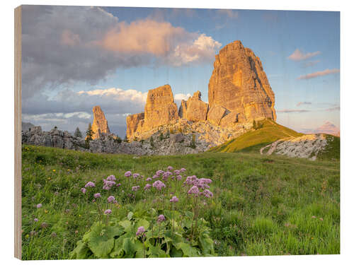 Wood print Cinque Torri in the Dolomites