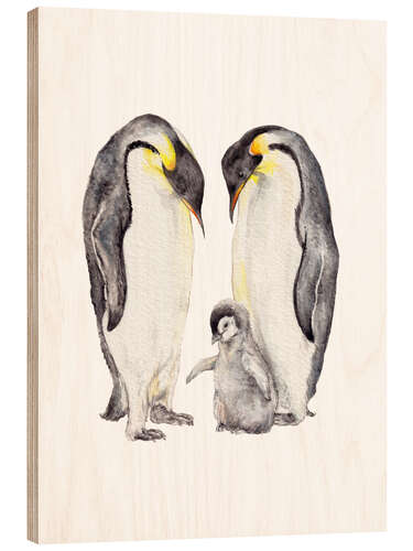 Wood print Penguin Family