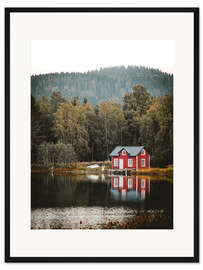 Gerahmter Kunstdruck Hütte am See