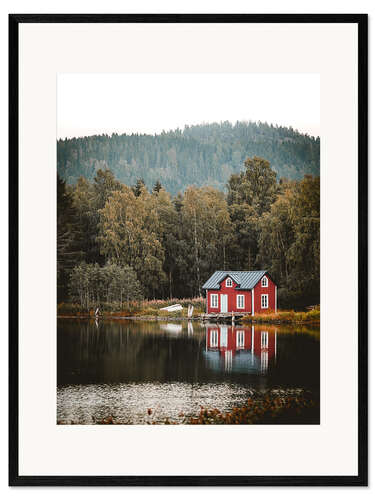 Plakat artystyczny premium w ramie Cabin by the lake