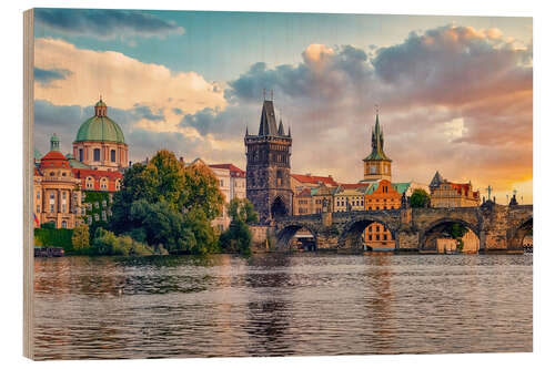 Wood print Prague Sunset