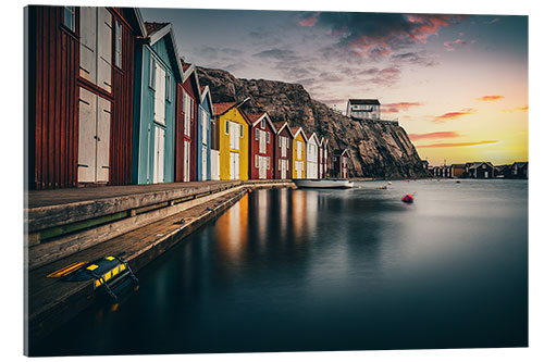 Acrylglas print Sweden, Colourful Fishermen's Huts from Smögen