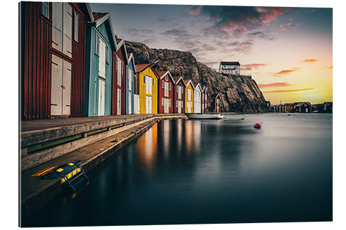 Quadro em plexi-alumínio Sweden, Colourful Fishermen's Huts from Smögen