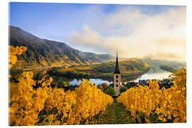 Akryylilasitaulu Bremm Moselle loop, vineyards in yellow autumn colors