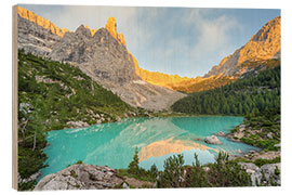 Hout print In the morning at the Lago di Sorapis in the Dolomites