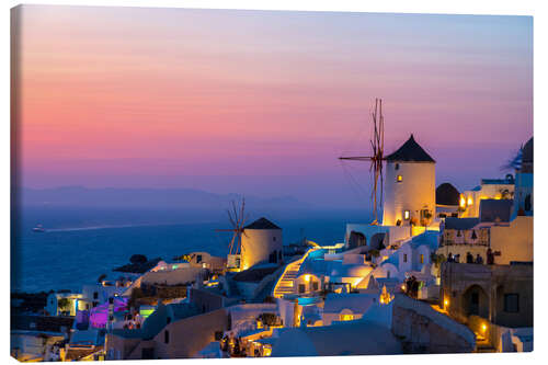 Leinwandbild Blick auf Oia in Santorini bei Sonnenuntergang