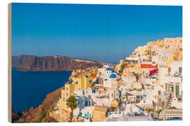 Holzbild Bunte Häuser von Oia in Santorini, Griechenland