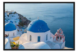 Gerahmter Kunstdruck Weiße Kirche auf Santorini, Griechenland