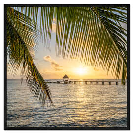 Gerahmter Kunstdruck Sonnenuntergang am Palmenstrand
