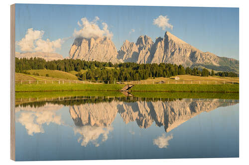 Wood print Reflection on the Alpe di Siusi