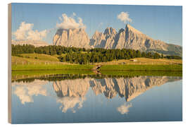 Obraz na drewnie Reflection on the Alpe di Siusi