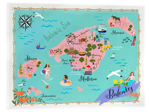 Acrylic print Baleares Islands illustrated Map