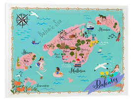 Quadro em PVC Baleares Islands illustrated Map