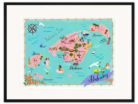 Gerahmter Kunstdruck Illustrierte Karte der Balearen