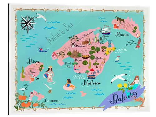 Gallery print Baleares Islands illustrated Map