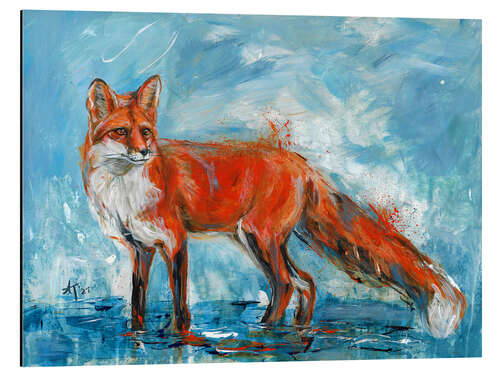 Tableau en aluminium The fox in the rain